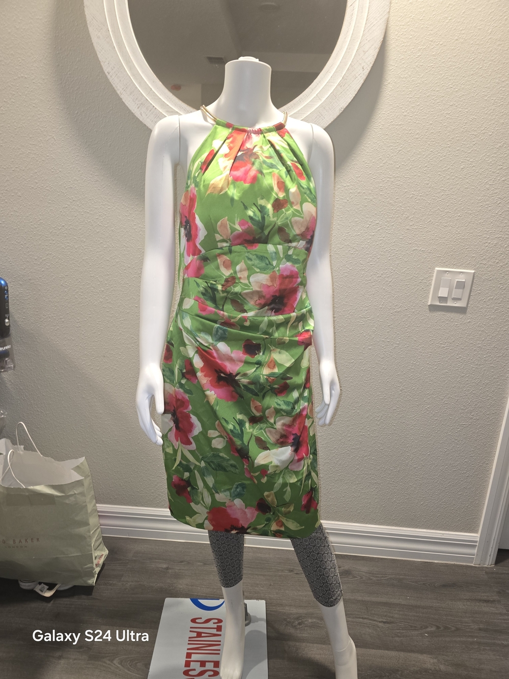 Eliza J Green Floral Halter Sheath Dress